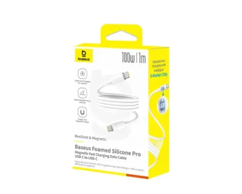 PD кабель Baseus Foamed Silicone Pro Magnetic Tipe-C to Type-C 100W 1m White E0426D01 mag-6932172694302145759