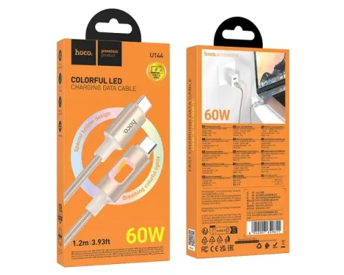 PD Кабель HOCO U144 New 60W charging data cable C to C Gold mag-6942007659611153779