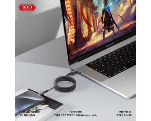 Кабель XO NB-Q267 Magnetic Braided Type-c to Type-c 60W Data Cable 1M Чорний mag-69206808569921508