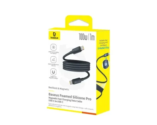 PD кабель Baseus Foamed Silicone Pro Magnetic Tipe-C to Type-C 100W 1m Black E0426D00 mag-6932172694326145760