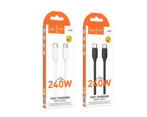 PD Кабель HOCO X115 Surpass 240W fast charging data cable C to C 1m. White mag-6942007652025153712