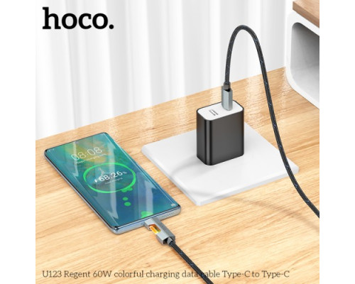 PD Кабель HOCO U123 Regent 60W colorful charging data cable Type-C to Type-C 1.2m black mag-69420076084971736