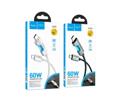 PD Кабель HOCO U123 Regent 60W colorful charging data cable Type-C to Type-C 1.2m black mag-69420076084971736