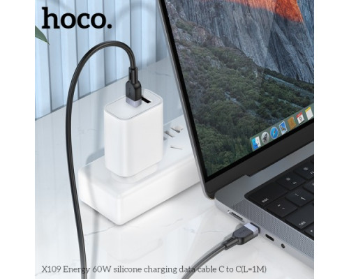 PD Кабель HOCO X109 Energy 60W silicone charging data cable Type-C to Type-C 60W/1m Black mag-6942007636261136643