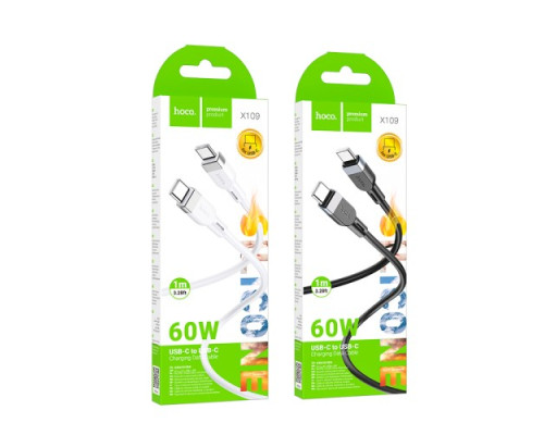 PD Кабель HOCO X109 Energy 60W silicone charging data cable Type-C to Type-C 60W/1m Black mag-6942007636261136643