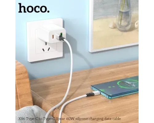 PD Кабель HOCO X86 Type-C to Type-C Spear 60W silicone charging data cable 1m White mag-6931474778024153026