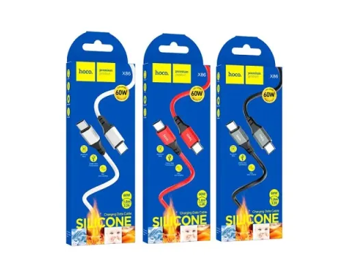PD Кабель HOCO X86 Type-C to Type-C Spear 60W silicone charging data cable 1m White mag-6931474778024153026
