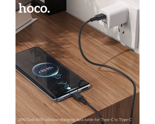 PD Кабель HOCO X90 Cool silicone charging data cable PD-to-Type-C 3A/PD60W/1m. Black mag-6931474788467138990