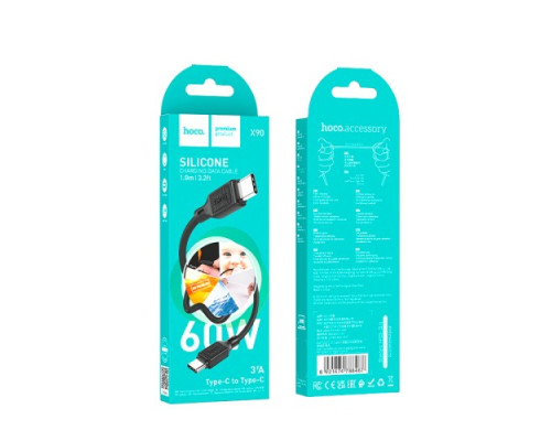 PD Кабель HOCO X90 Cool silicone charging data cable PD-to-Type-C 3A/PD60W/1m. Black mag-6931474788467138990