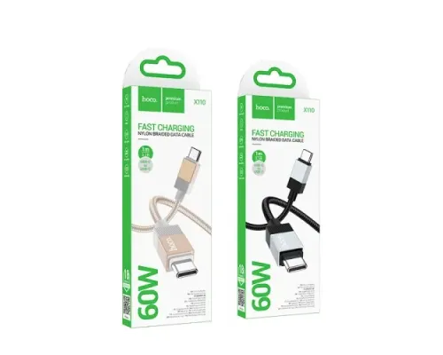 PD Кабель HOCO X110 Honorific 60W charging data cable Type-C to Type-C 1m Black mag-6942007646826144066