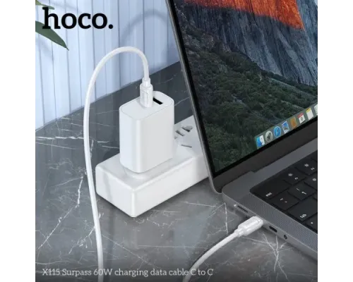 PD Кабель HOCO X115 Surpass 60W charging data cable C to C 1m. White mag-6942007652001146741