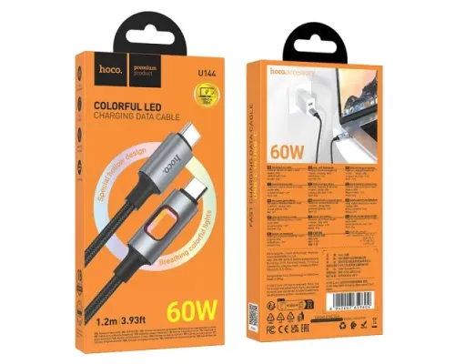 PD Кабель HOCO U144 New 60W charging data cable C to C Black mag-6942007659604153869