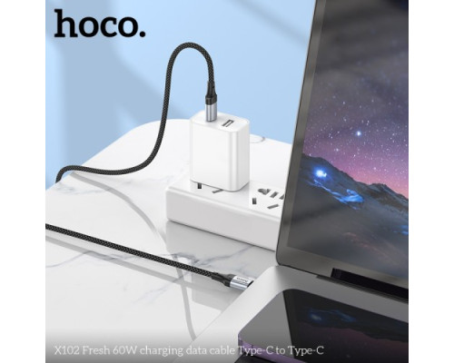 PD Кабель HOCO X102 Fresh 60W charging data cable Type-C to Type-C 1m. Black mag-69420076087871743