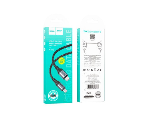 PD Кабель HOCO X102 Fresh 60W charging data cable Type-C to Type-C 1m. Black mag-69420076087871743
