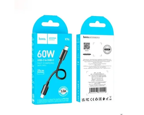 PD Кабель HOCO X96 Hyper 60W fast charging data cable Type-C to Type-C(L=0.25M) Black mag-6942007609449145604