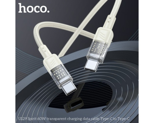PD Кабель HOCO U129 Spirit 60W transparent charging data cable Type-C to Type-C 1,2m. Beige mag-6942007612494139005