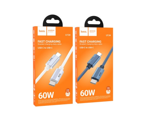 PD Кабель HOCO U134 Primero 60W charging data cable Type-C to Type-C 3A/1.2m Gray mag-6942007620062137329