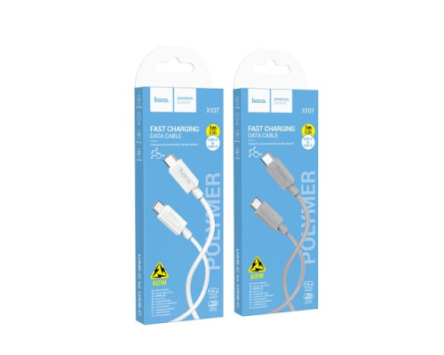 PD Кабель HOCO X107 Favor 60W charging data cable Type-C to Type-C 1m White mag-6942007626323137349