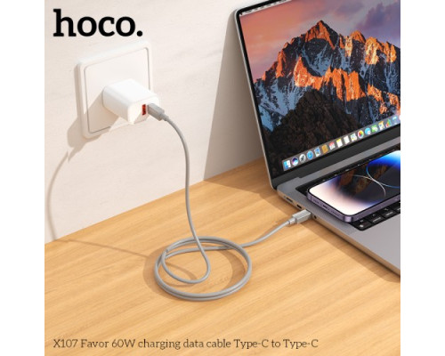 PD Кабель HOCO X107 Favor 60W charging data cable Type-C to Type-C 1m Gray mag-6942007626330137238