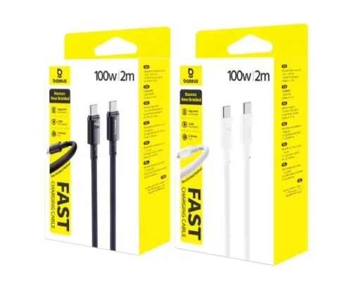 PD Кабель Baseus New Braided Type-C to Type-C 100W 2m White E0426V02 mag-6953156212190152059