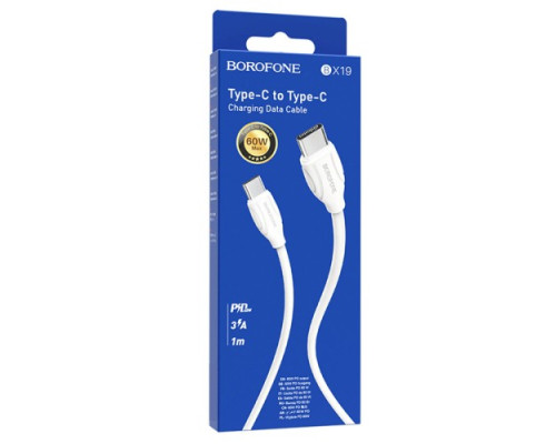 PD Кабель BOROFONE BX19 Double-speed Type-C to Type-C 60W/3A/1m білий mag-693147475204842744