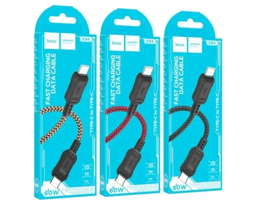 PD Кабель HOCO X94 Leader 60W charging data cable Type-C to Type-C 3A/1m Black mag-6931474794321145571