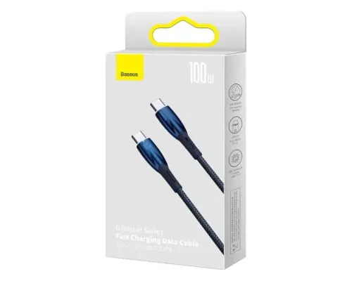 PD кабель Baseus Glimmer Series Fast Charging Data Cable Type-C to Type-C 100W 1m Blue CADH000703 mag-6932172618032151210