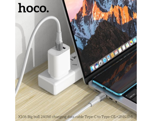 PD Кабель HOCO X106 Big bull 240W charging data cable Type-C to Type-C 2m White mag-6942007623186137336