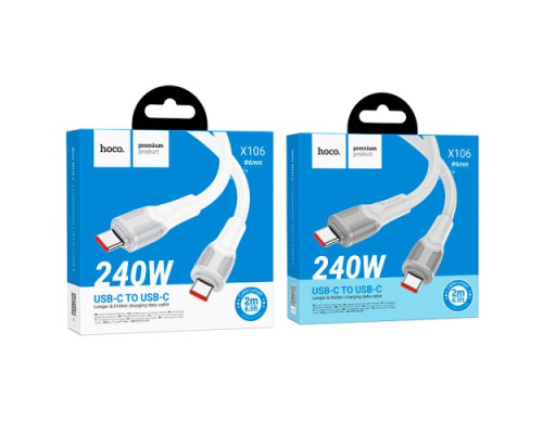 PD Кабель HOCO X106 Big bull 240W charging data cable Type-C to Type-C 2m White mag-6942007623186137336