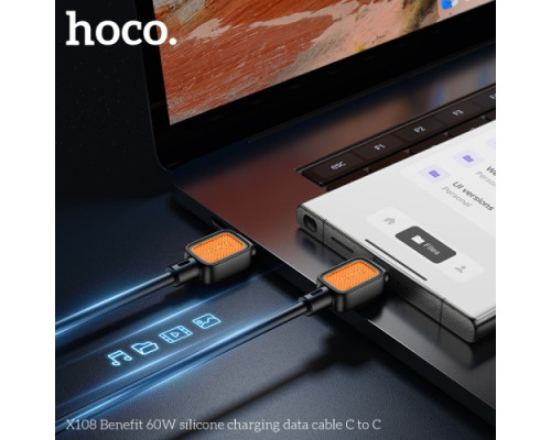 PD Кабель HOCO X108 Benefit 60W silicone charging data cable C to C 1m Black mag-694200763225662089