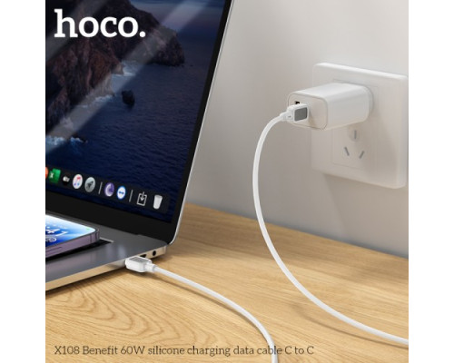 PD Кабель HOCO X108 Benefit 60W silicone charging data cable C to C 1m White mag-6942007632263131852