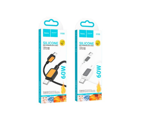 PD Кабель HOCO X108 Benefit 60W silicone charging data cable C to C 1m White mag-6942007632263131852