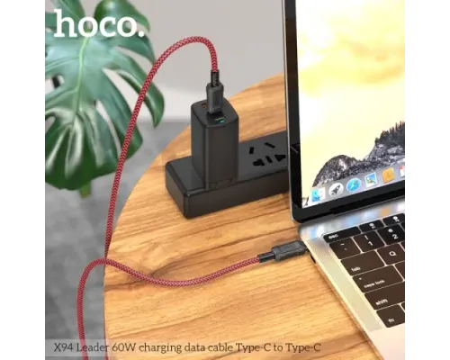 PD Кабель HOCO X94 Leader 60W charging data cable Type-C to Type-C 3A/1m Red mag-6931474794338145572