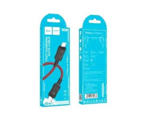 PD Кабель HOCO X94 Leader 60W charging data cable Type-C to Type-C 3A/1m Red mag-6931474794338145572