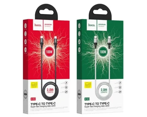 PD Кабель HOCO X50 TypeC-to-TypeC Exquisito 100W-cable 100W/5A/2m. Black mag-6931474734402143968