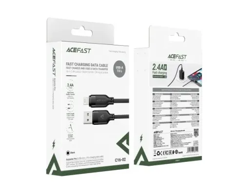 USB кабель ACEFAST C16-02 USB to Lightning TPU charging data cable 1,2m Black mag-6974316286202153918