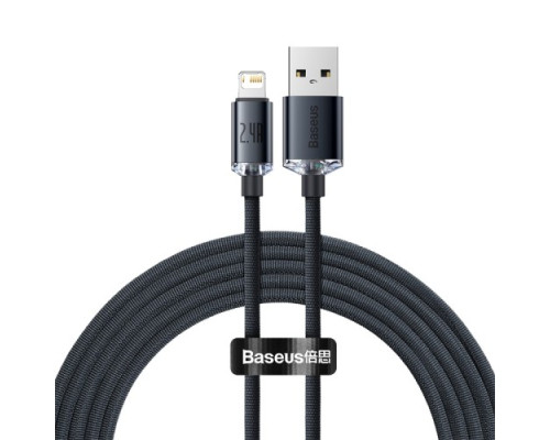 USB кабель Baseus Crystal Shine Series Fast Charging Data Cable USB to iP 2.4A 2m Black CAJY000101 mag-6932172602710135422