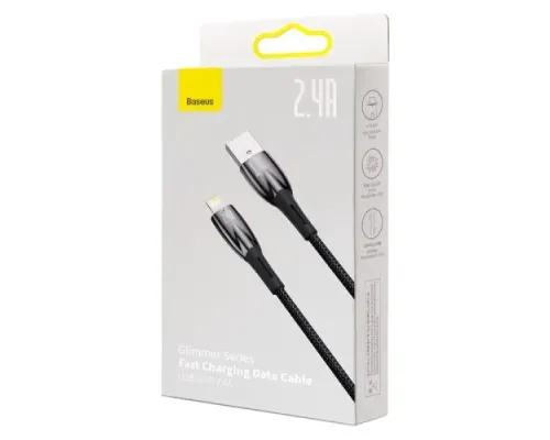 USB кабель Baseus Glimmer Series Fast Charging Data Cable USB to iP 2.4A 1m Black CADH000201 mag-6932172617905145681