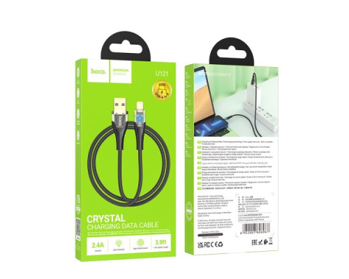 Кабель HOCO U121 Gold standard Transparent Discovery Edition charging data cable iP 1m. Black mag-6942007606967139411