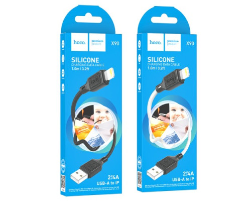 Кабель HOCO X90 Cool silicone charging data cable for Lightning/2,4A/1m. Black mag-6931474788405139101