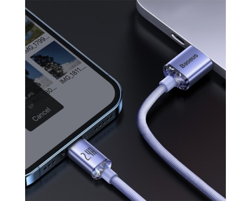 USB кабель Baseus Crystal Shine Series Fast Charging Data Cable USB to iP 2.4A 2m Purple CAJY000105 mag-6932172602734135424