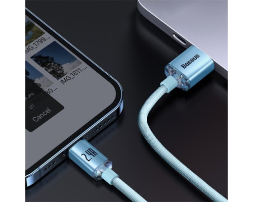 USB кабель Baseus Crystal Shine Series Fast Charging USB to iP 2.4A 1.2m Sky Blue CAJY001103 дефект mag-2000001595909136360