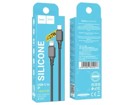 PD Кабель HOCO X101 Assistant silicone charging data cable Type-C to iP 27W/1m. Black mag-6942007604017154182