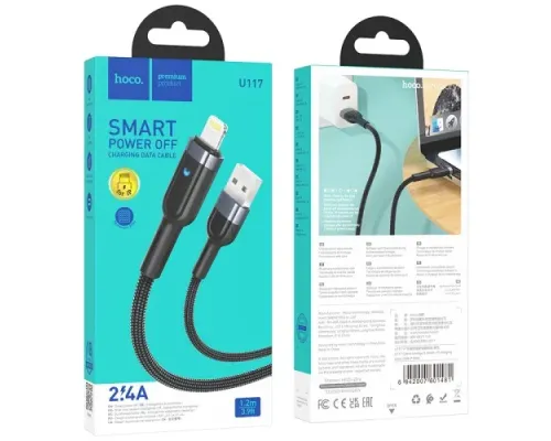 Кабель HOCO U117 Grand intelligent power-off charging data cable iP Black mag-6942007601481146149