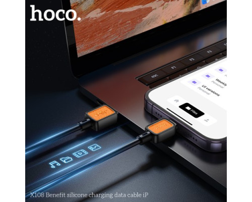 Кабель HOCO X108 Benefit silicone charging data cable iP 2.4A/1m. Black mag-6942007632195139637