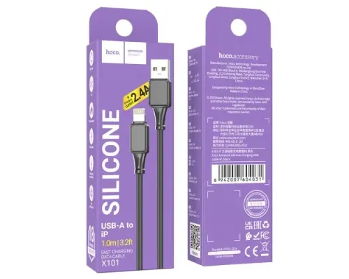 Кабель HOCO X101 Assistant silicone charging data cable iP 1m. Black mag-6942007604031154154