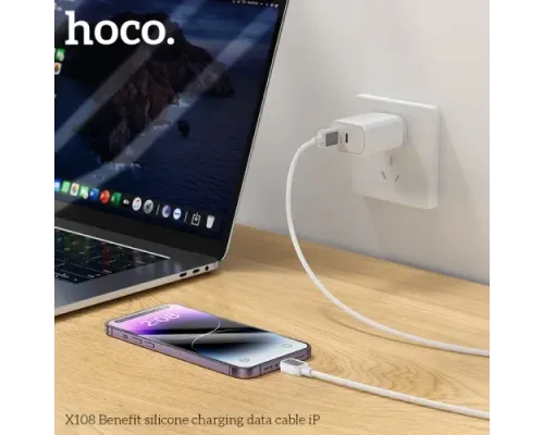 Кабель HOCO X108 Benefit silicone charging data cable iP 2.4A/1m. White mag-6942007632201144035