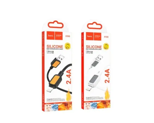Кабель HOCO X108 Benefit silicone charging data cable iP 2.4A/1m. White mag-6942007632201144035