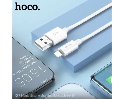 Кабель HOCO X87 Magic silicone charging data cable for iP 2,4A/1m. White mag-6931474783202146708