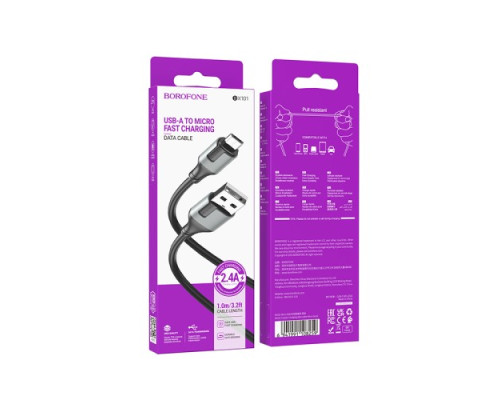 Кабель BOROFONE BX101 Creator charging data cable for Micro 2.4A/1m чорний mag-6941991108259137608